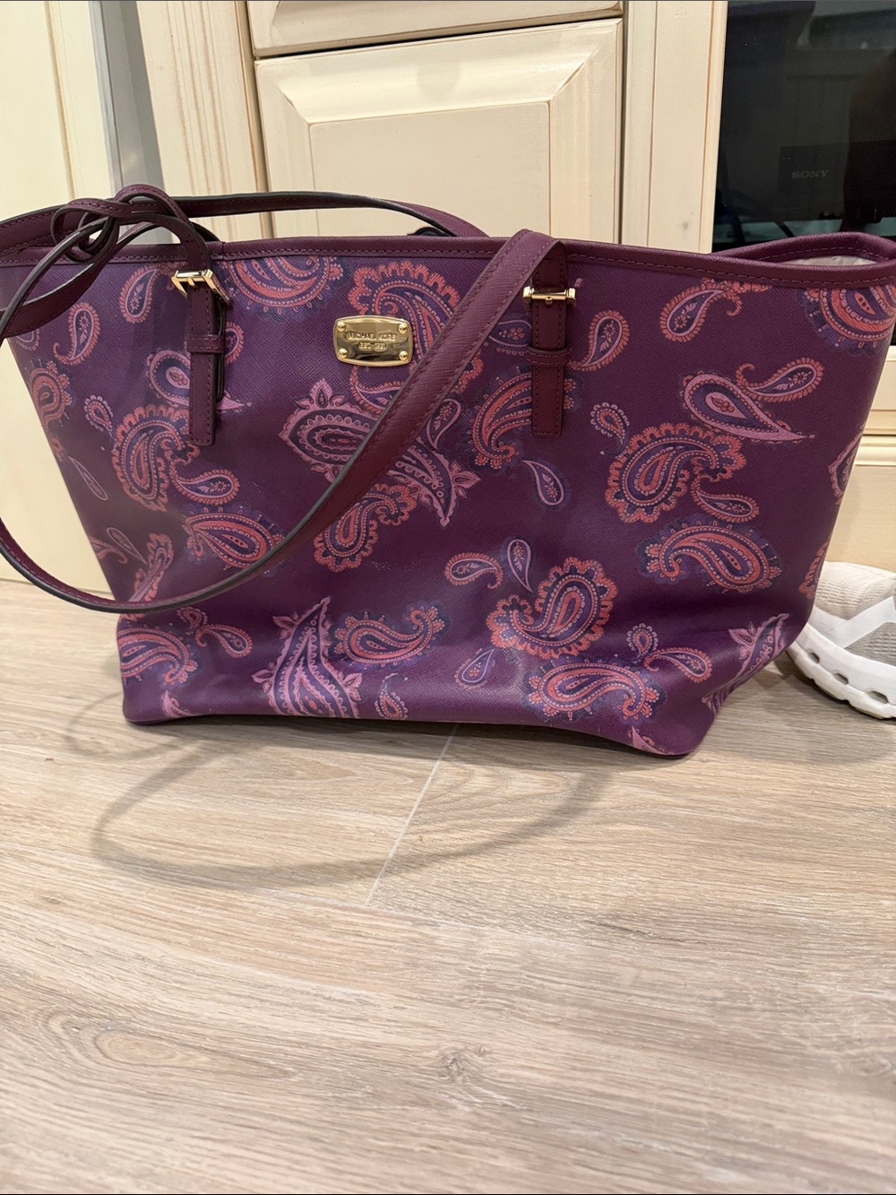 Michael Kors Purple Paisley Leather-Trim Tote
